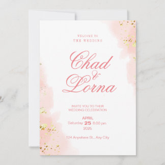 Gold and Pink Wedding Invitation Card