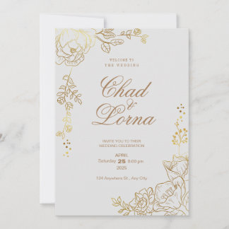 Gold and Pink Wedding Invitation Card