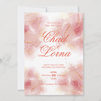 Gold and Pink Wedding Invitation Card