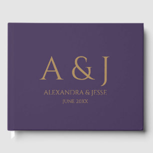 Gold and Purpl Wedding Monogram Minimalist Simple Guest Book