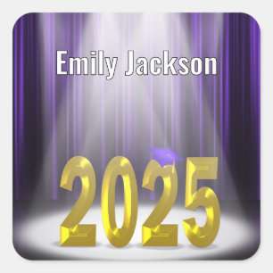 Gold and Purple 2025 Graduation  Square Sticker