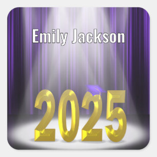 Gold and Purple 2025 Graduation  Square Sticker