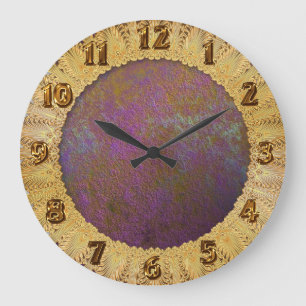 Gold and purple abstract design large clock