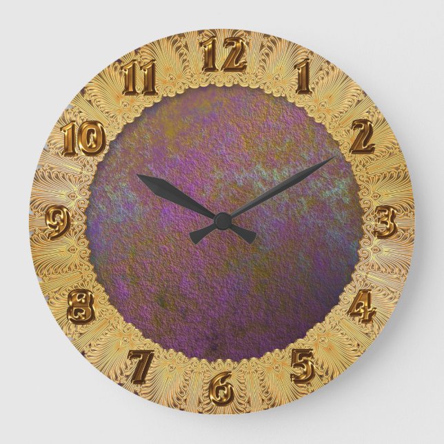 Gold and purple abstract design large clock (Front)