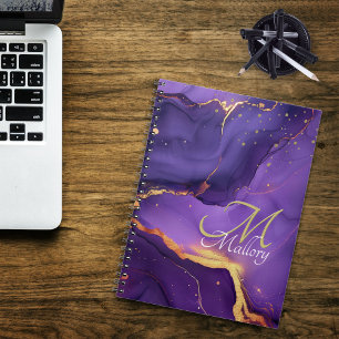 Gold and Purple Agate 💜✨Elegant Script Monogram  Notebook