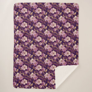 Gold and Purple Asian Floral Sherpa Blanket