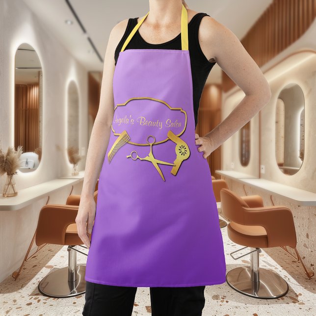 Gold and Purple Beauty Salon Apron (Creator Uploaded)