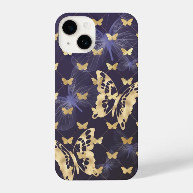 Gold and Purple Butterflies iPhone 14 Cases (Back)