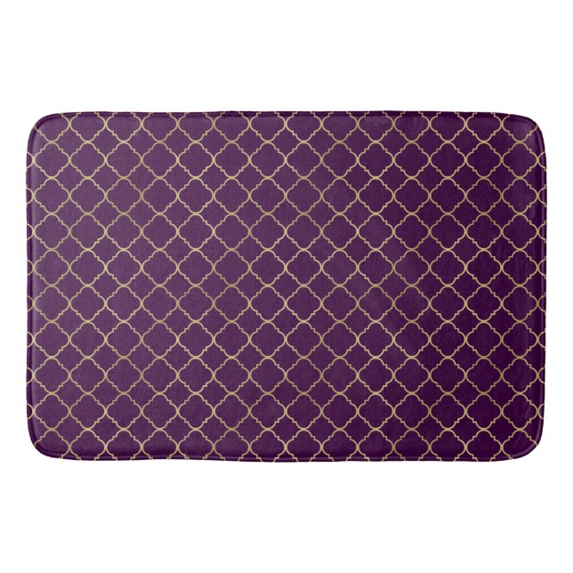Gold and Purple Chic Quatrefoil Bath Mat (Front)