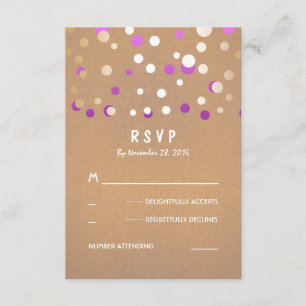 Gold and Purple Confetti Dots Wedding RSVP Cards