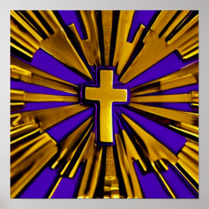 Gold and Purple Cross with Rays Poster