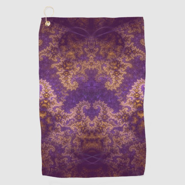 Gold and Purple Fractal Golf Towel (Front)