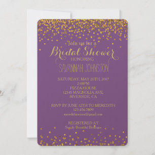 Gold and Purple Glam Confetti Dots bridal shower Invitation