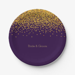 Gold and Purple Glam Confetti Dots Paper Plate