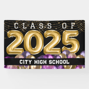 Gold and Purple Glitter Class of 2024 Graduation Banner
