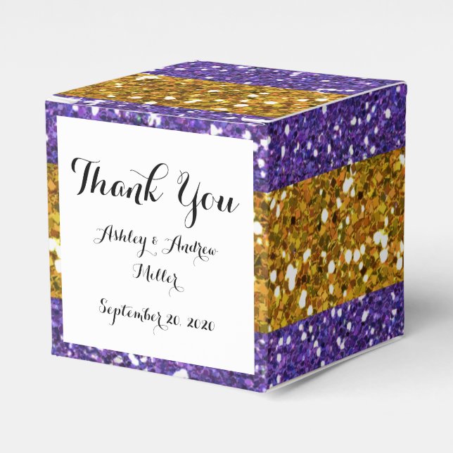 Gold and Purple Glitter Stripes Printed Favour Box (Front Side)