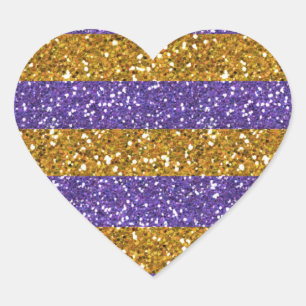 Gold and Purple Glitter Stripes Printed Heart Sticker
