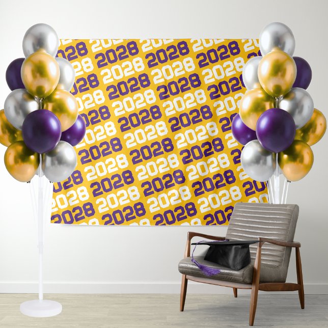 Gold and Purple Graduation Backdrop Tapestry (Purple and Golden Yellow Graduation Repeating Class Year Tapestry Background)