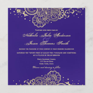 Gold and Purple Henna Lace Wedding Invitation