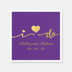 Gold and Purple I Do   Wedding Paper Napkin