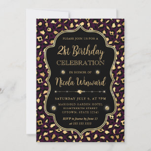Gold and Purple Leopard Print Birthday Party Invitation