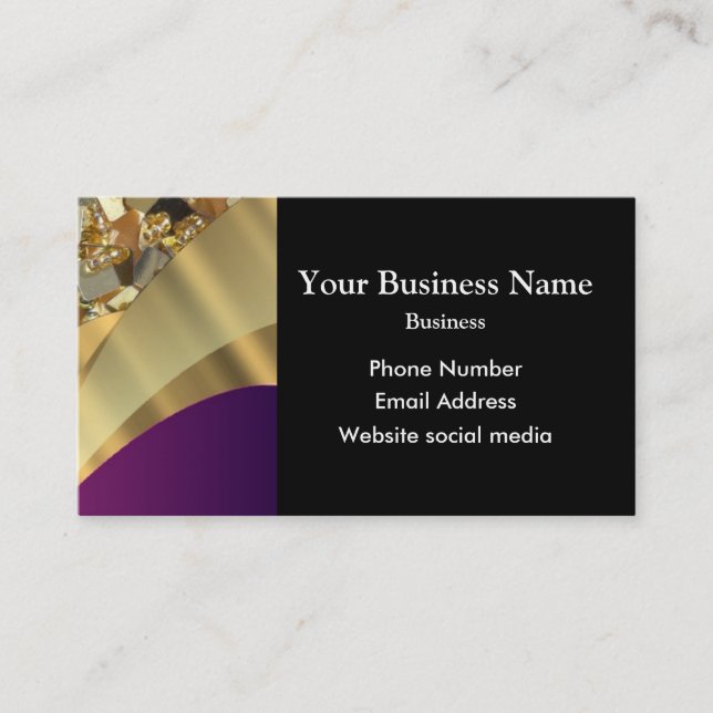 Gold and purple magenta pattern business card (Front)