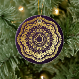 Gold and Purple Mandala Ceramic Ornament