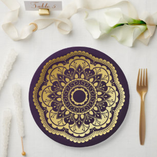 Gold and Purple Mandala Paper Plate