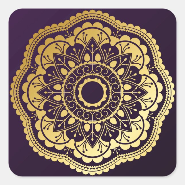 Gold and Purple Mandala Square Sticker (Front)