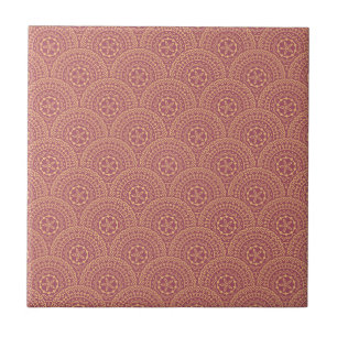 Gold and purple mandala waves pattern ceramic tile