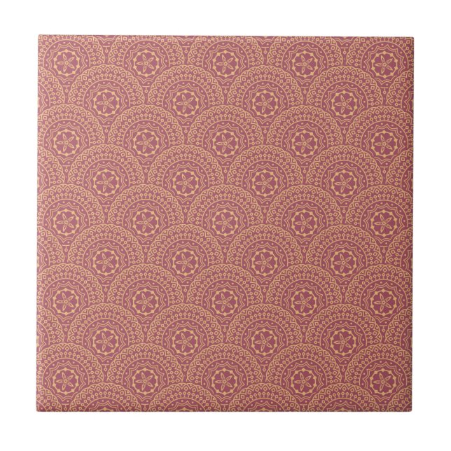 Gold and purple mandala waves pattern ceramic tile (Front)