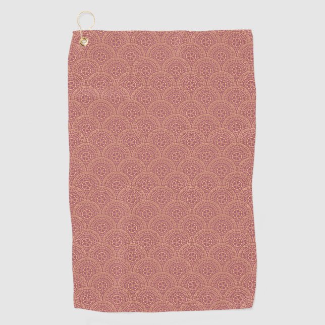 Gold and purple mandala waves pattern golf towel (Front)