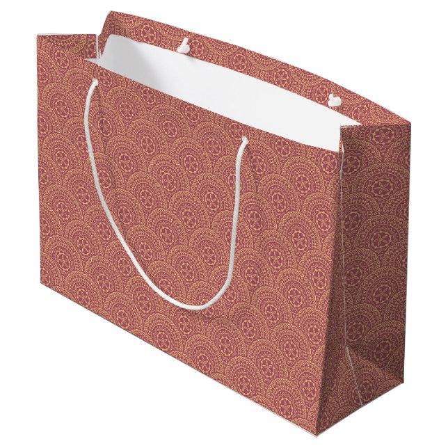 Gold and purple mandala waves pattern large gift bag (Back Angled)