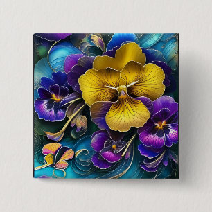 Gold and Purple Pansy Patch 15 Cm Square Badge