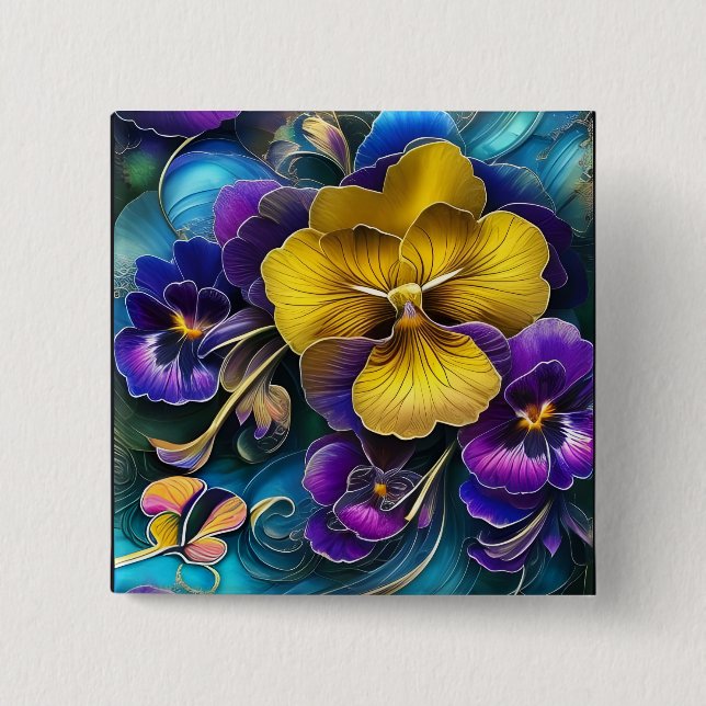 Gold and Purple Pansy Patch 15 Cm Square Badge (Front)