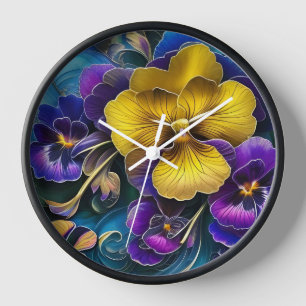 Gold and Purple Pansy Patch Clock