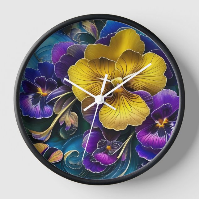 Gold and Purple Pansy Patch Clock (Front)