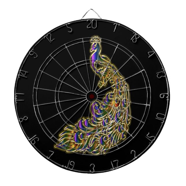 Gold and purple peacock glimmering brightly dartboard (Front)