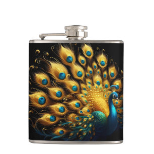 Gold and purple peacock glimmering brightly hip flask