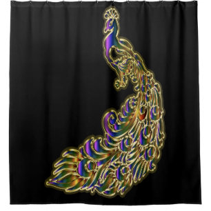 Gold and purple peacock glimmering brightly shower curtain