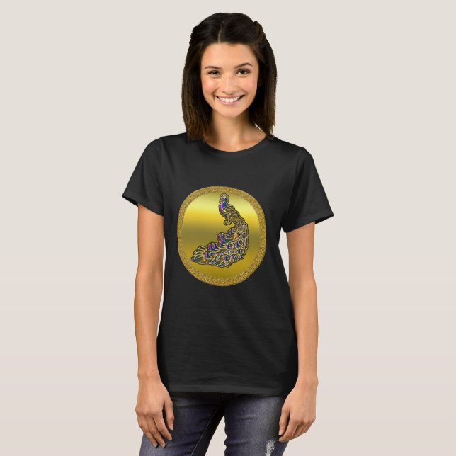 Gold and purple peacock gold foil with black T-Shirt (Front Full)