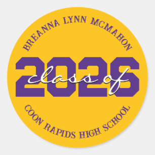 Gold and Purple Personalised Graduation Stickers