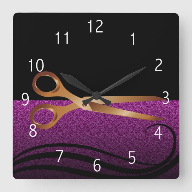 Gold and purple stylish hair salon clock (Front)