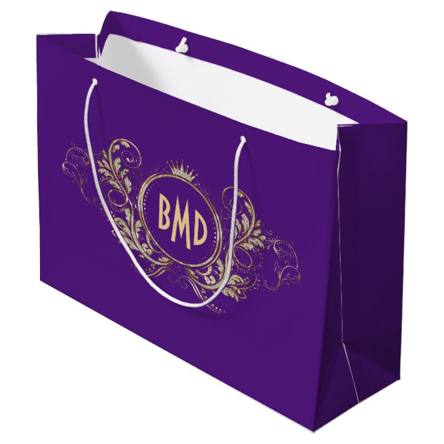 Gold and purple swirly frame large gift bag (Back Angled)