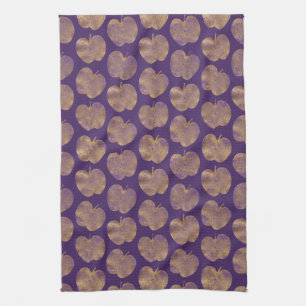 Gold and Purple Textured Apples Kitchen Towel