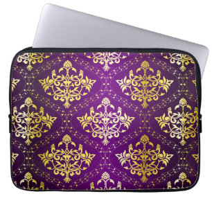 Gold and purple vintage flower pattern laptop sleeve