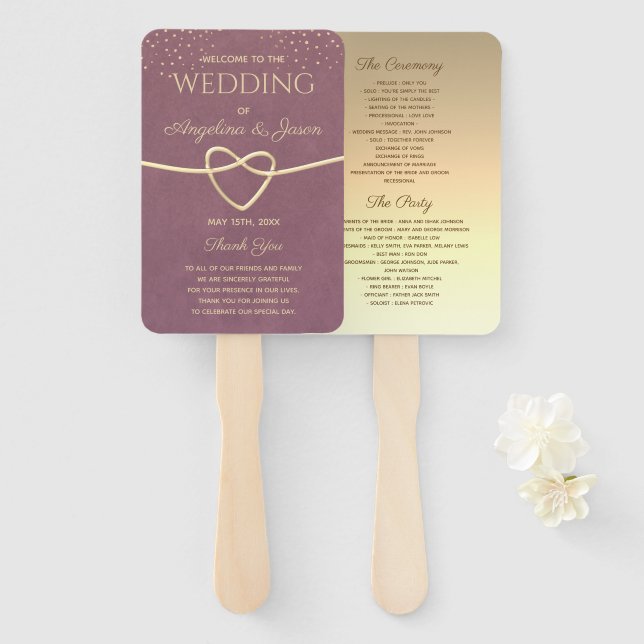 Gold and Purple Wedding Program Hand Fan (Front and Back)