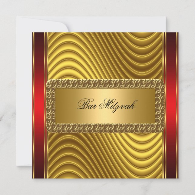 Gold and Red Art Deco Bar Mitzvah  Invitation (Front)
