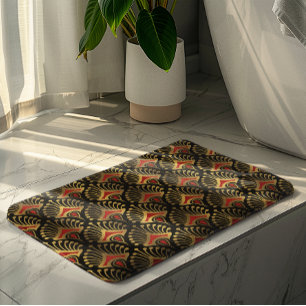 Gold and red Art Deco pattern Bath Mat