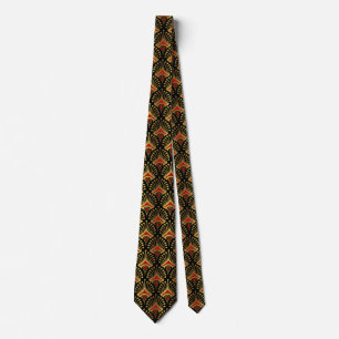 Gold and red Art Deco pattern on black Tie